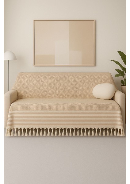 Alora – Pamuklu Püsküllü Örtü, Geometrik Desenli Koltuk ve Yatak Şalı 220X180 cm