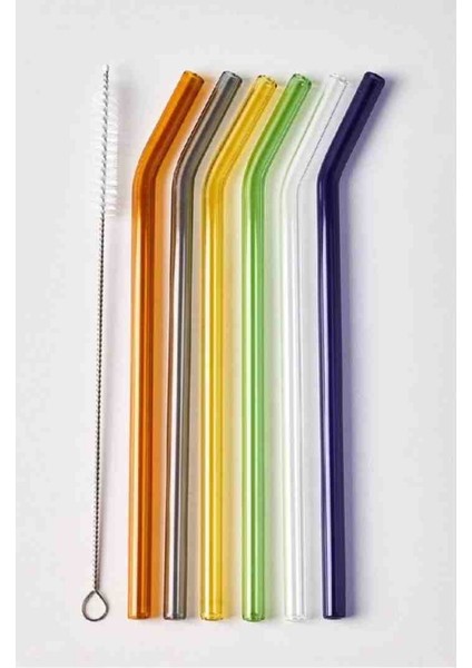 6'lı Renkli Cam Eğimli Isıya Dayanıklı (Borosilikat) Pipet ve 1 Adet Pipet Temizleme Fırçası modelleri