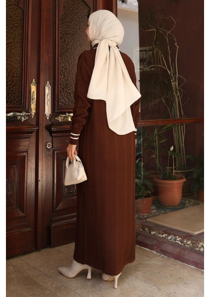 Düğme Detaylı Triko Elbise Kahverengi 6153 fırsatları