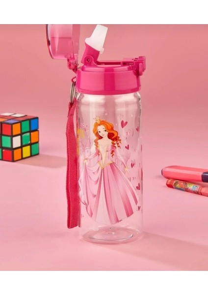 Çocuk Matara Suluk 500 ml Prenses Desenli Pipetli Polikarbon Bpa Free - Cat