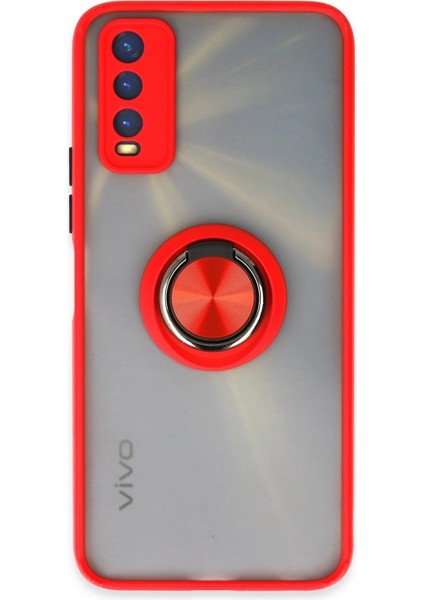 Newface Vivo Y11S Kılıf Montreal Yüzüklü Silikon Kapak - Kırmızı