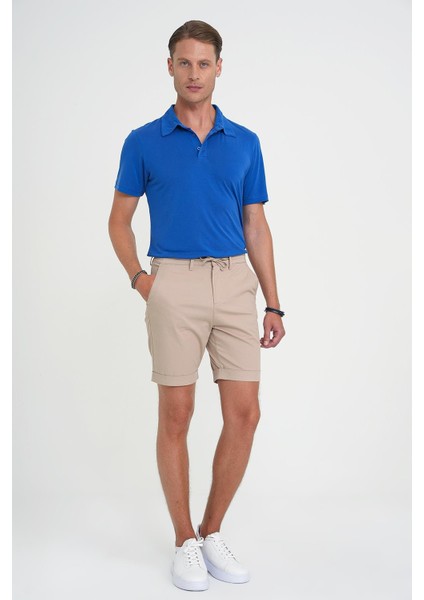 Comfort Fit Bağcıklı ve Lastikli Bel Esnek Pamuk Casuel Bej Şort Bermuda 036 fiyatları