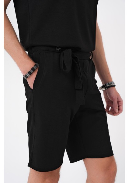Bermuda 035 Comfort Fit Bağcıklı Bel Viskon Karışımlı Casuel Siyah Şort indirimleri