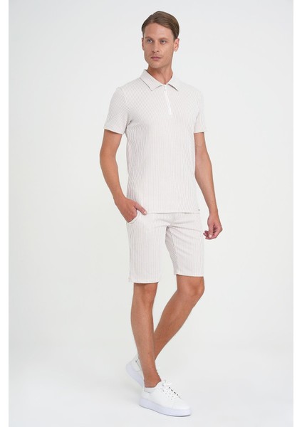 Comfort Fit Bağcıklı Bel Çizgili Pamuk Casuel Bej Şort Bermuda 038 fiyatları
