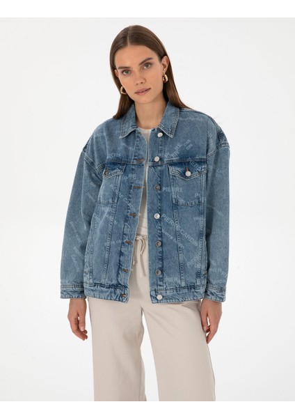 Kadın Açık Mavi Oversize Jean Ceket 50308527-VR003