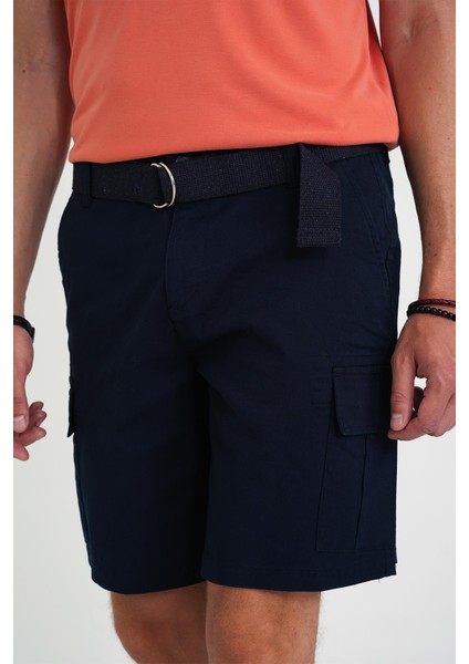 Comfort Fit Beli Kemerli Kargo Cep Pamuk Casuel Lacivert Şort Bermuda 039 modelleri