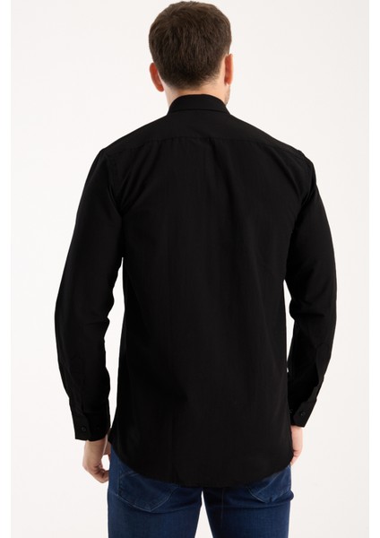 Erkek Gömlek Siyah Uzun Kollu Pamuklu Düz Çift Cepli Rahat Günlük Şık Klasik Model fırsatları