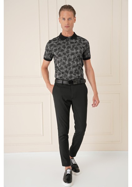Slim Fit Yan Cep Esnek Pamuk Casuel Siyah Pantolon P 1147