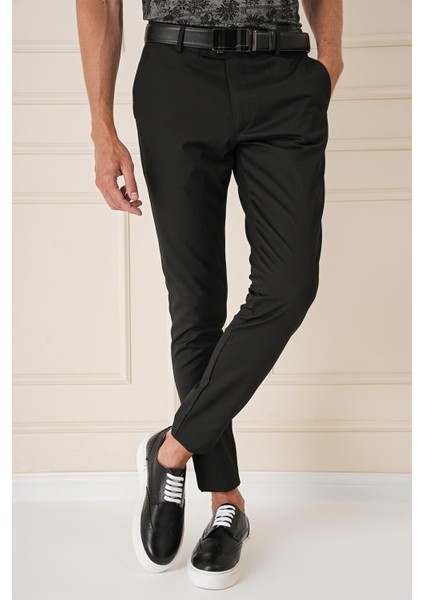 Slim Fit Yan Cep Esnek Pamuk Casuel Siyah Pantolon P 1147 fırsatları