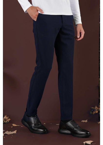 Slim Fit Yan Cepli Dokulu Esnek Casuel Lacivert Pantolon P 1139 indirimleri