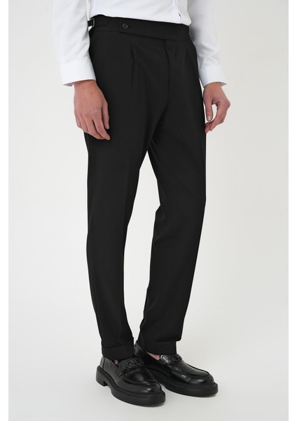 Comfort Fit Beli Tokalı Pileli Siyah Jogger Pantolon P 1170 fırsatları