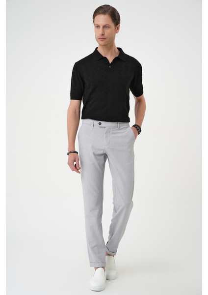 Comfort Fit Gofre Dokulu Beli Lastikli Gri Jogger Pantolon P 1177