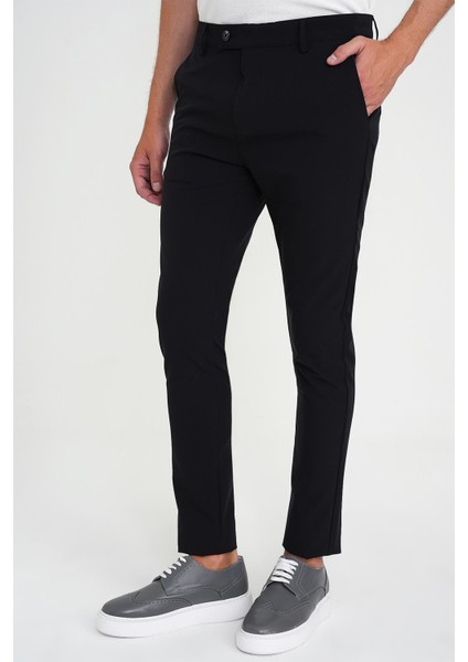 Slim Fit Yan Cepli Esnek Düz Siyah Pamuk Pantolon P 1197 fiyatları