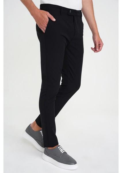 Slim Fit Yan Cepli Esnek Düz Siyah Pamuk Pantolon P 1197 fırsatları