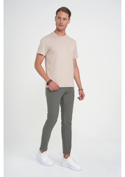 Slim Fit Yan Cepli Esnek Düz Haki Pamuk Pantolon P 1197 fiyatları