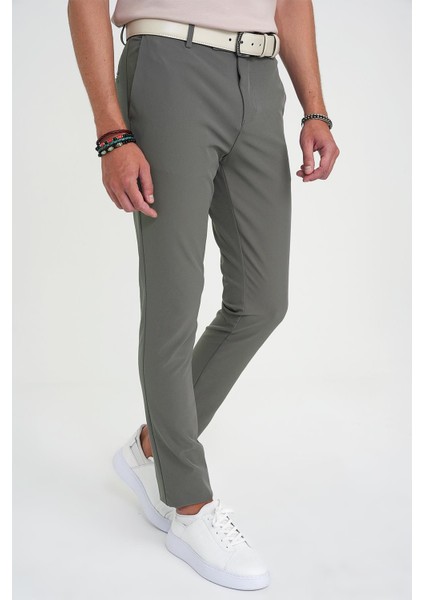 Slim Fit Yan Cepli Esnek Düz Haki Pamuk Pantolon P 1197 fırsatları