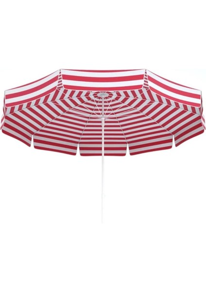 Plaj Şemsiyesi Kırmızı Beyaz Renkli 8 Telli 180 cm Çap Eğim Verilebilir