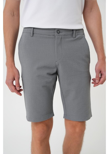 Bermuda 034 Slim Fit Beli Lastikli Gofre Pamuklu Casuel Gri Şort modelleri