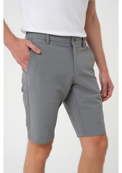 Bermuda 034 Slim Fit Beli Lastikli Gofre Pamuklu Casuel Gri Şort fırsatları