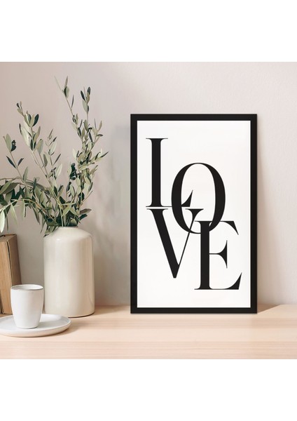 1 Adet Siyah Kalın Love Yazılı Ahşap Mdf Çerçeve Görünümlü Mdf Tablo