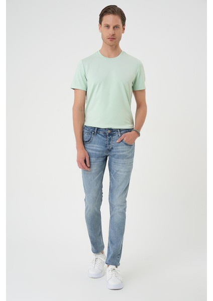Denim 129 Slim Fit Beş Cepli Likralı Yıkamalı Açık Mavi Jean Pantolon modelleri