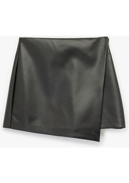 Standart Bel Kruvaze Suni Deri Şort Etek