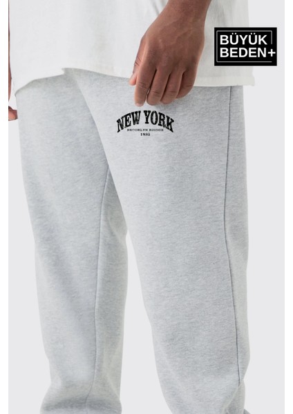 Erkek Büyük Beden Paça Lastikli New York Baskılı Ince Eşofman Altı SPR25BEA48 fiyatları