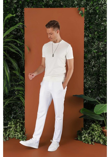 P 1116 Slim Fit Beyaz Spor Pantolon