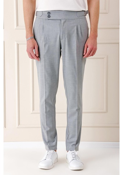 Comfort Fit Çift Pile Yandan Tokalı Yüksek Bel Casuel Gri Pantolon P 1153 fiyatları