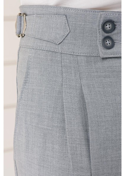 Comfort Fit Çift Pile Yandan Tokalı Yüksek Bel Casuel Gri Pantolon P 1153 fırsatları