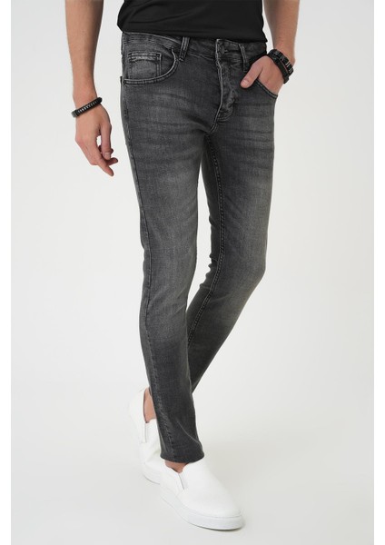 Denim 132 Slim Fit Beş Cepli Likralı Yıkamalı Antrasit Jean Pantolon