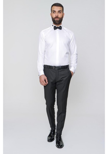 Slim Fit Pilesiz Yan Cepli Esnek Yün Siyah Kumaş Pantolon P 1091 fiyatları