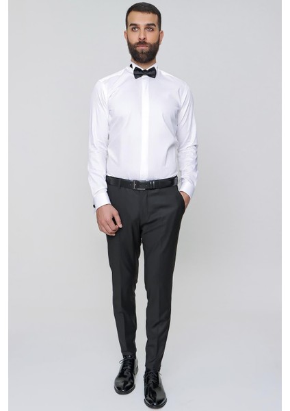 Slim Fit Pilesiz Yan Cepli Esnek Yün Siyah Kumaş Pantolon P 1091 modelleri