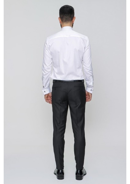 Slim Fit Pilesiz Yan Cepli Esnek Yün Siyah Kumaş Pantolon P 1091 fırsatları