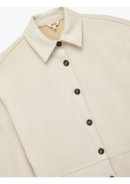 Kruvaze Yaka Uzun Kollu Düğmeli Suni Süet Gömlek Ceket modelleri