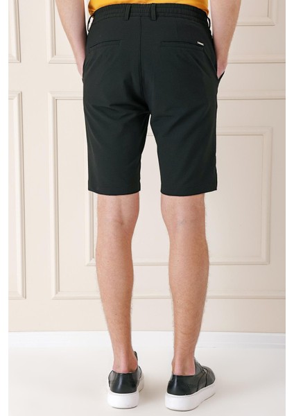 Bermuda 034 Slim Fit Beli Lastikli Gofre Pamuklu Casuel Siyah Şort indirimleri