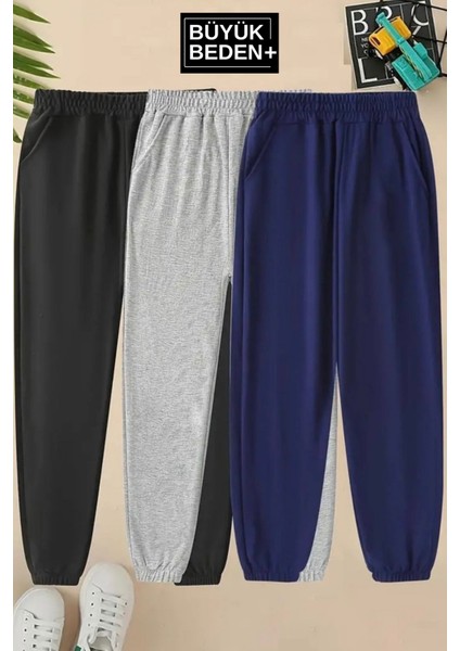 Üçlü Eşofman Büyük Beden Lastik Paça Ince Eşofman Altı SPR25BEA51-3