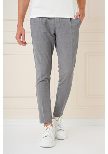 Comfort Fit Gofre Kumaş Pileli Pamuk Casuel Gri Pantolon P 1148 fiyatları