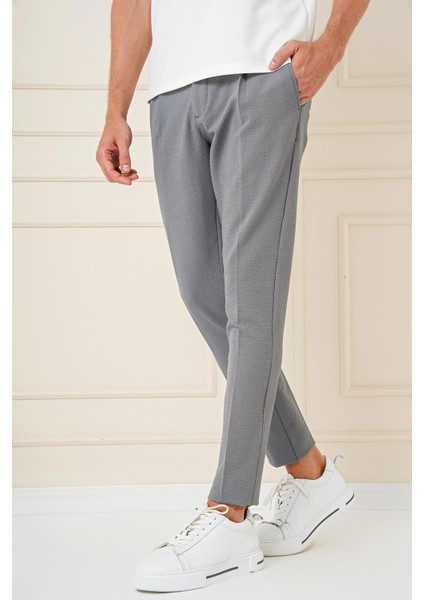 Comfort Fit Gofre Kumaş Pileli Pamuk Casuel Gri Pantolon P 1148 modelleri
