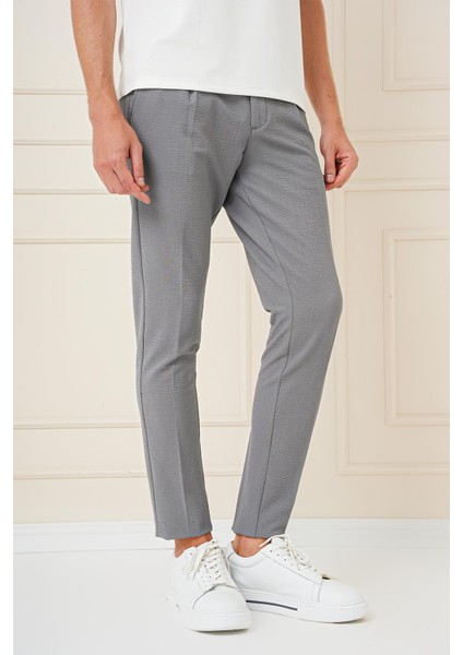Comfort Fit Gofre Kumaş Pileli Pamuk Casuel Gri Pantolon P 1148 fırsatları
