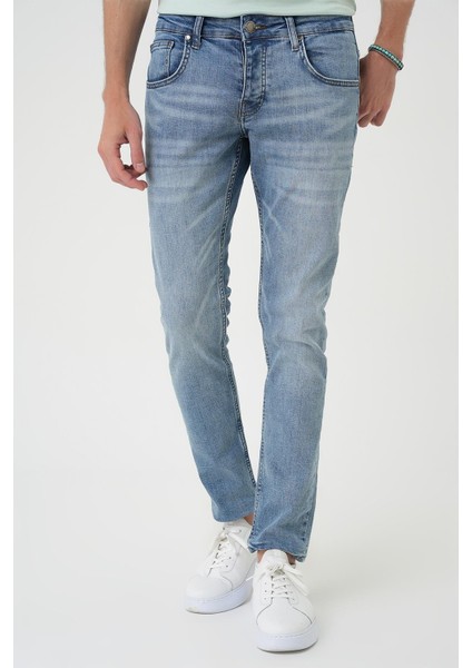 Denim 129 Slim Fit Beş Cepli Likralı Yıkamalı Açık Mavi Jean Pantolon