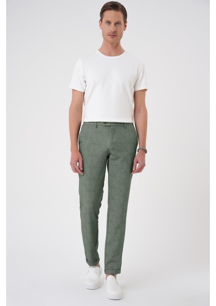 Comfort Fit Kırçıllı Beli Lastikli Yeşil Jogger Pantolon P 1176