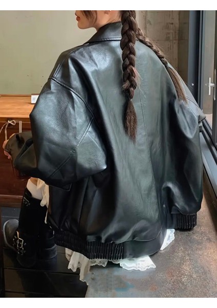 Vintage Kadın Oversize Siyah Deri Ceket fiyatları