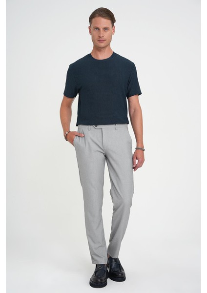 Comfort Fit Beli Lastikli Dokulu Gri Jogger Pantolon P 1192