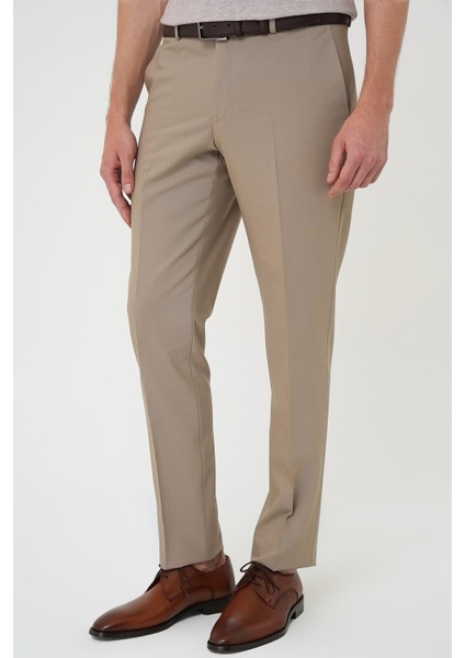 Slim Fit Pilesiz Yün Klasik Koyu Bej Kumaş Pantolon P 1191 fırsatları