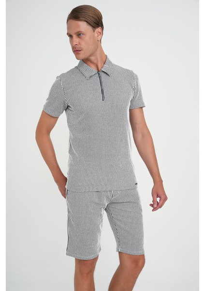 Comfort Fit Bağcıklı Bel Çizgili Pamuk Casuel Siyah Şort Bermuda 038 modelleri