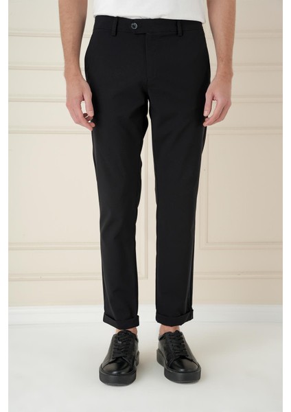 Comfort Fit Beli Lastikli Yan Cep Siyah Jogger Pantolon P 1150