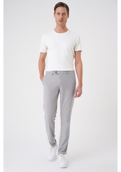 Comfort Fit Beli Lastikli Dokulu Gri Jogger Pantolon P 1186