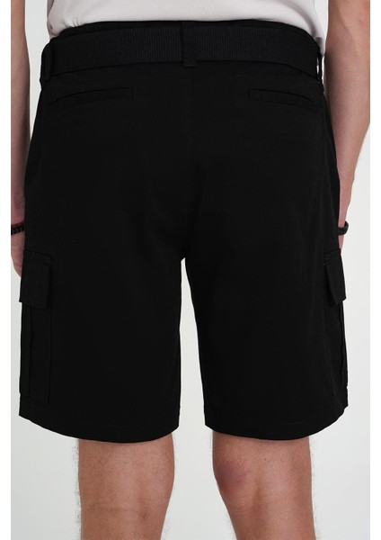 Comfort Fit Beli Kemerli Kargo Cep Pamuk Casuel Siyah Şort Bermuda 039 indirimleri