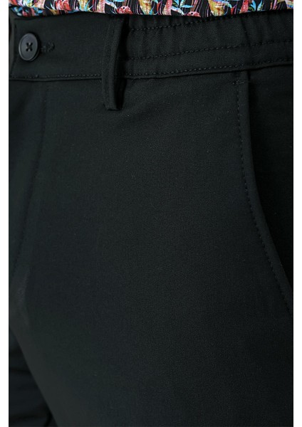 Comfort Fit Yan Cep Beli Lastikli Esnek Pamuk Siyah Jogger Pantolon P 1143 fırsatları